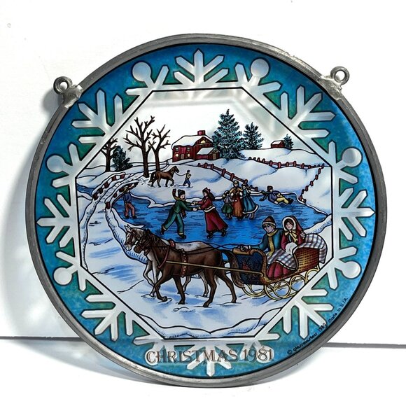 Vintage Glassmasters Christmas 1981 Stained Glass Winter Scene - Picture 1 of 4